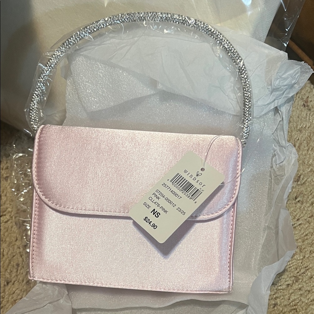 Windsor Light Pink Satin Mini Bag with Sparkling Handle